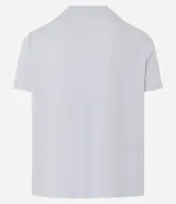 Remera de manga corta, cuello redondo y calce ajustado (slim fit), color gris claro, con textura acanalada vertical.