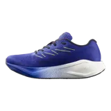 Championes de running Salomon Aero Blaze 3 de color azul con detalles en fucsia, amarillo y suela blanca. Cuenta con capellada de malla transpirable y amortiguación optimizada.