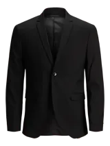 Blazer negro de poliéster reciclado con acabado elástico y corte slim.