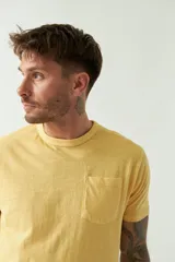 Remera de hombre color ladrillo, lisa, de corte regular, con bolsillo en el pecho, manga corta y cuello redondo. Confeccionada en algodón.