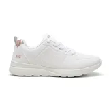 Championes deportivos Skechers modelo Bobs Sport Milano, de color blanco con detalles metálicos en tono oro rosa en el talón. Presentan una parte superior sintética perforada, cierre con cordones y suela de tracción flexible.