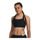 Top deportivo de alto impacto Under Armour, color negro, con diseño de compresión, correas ajustables en la parte delantera y espalda con abertura. Confeccionado en tejido HeatGear que absorbe el sudor y se seca rápidamente.