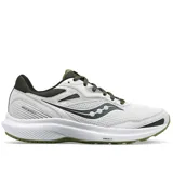Championes de running Saucony Cohesion 16, color blanco con detalles en verde oliva y negro.