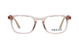 Lentes de lectura Focus Premium modelo 4185, con armazón de acetato traslúcido en tono rosado y diseño rectangular clásico.
