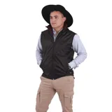 Chaleco negro de microfibra impermeable con interior de polar y cierre frontal.