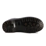 Botas de cuero sintético negro con plataforma, cordones y cierre frontal con cremallera.