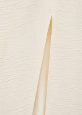 Vestido largo de color crema con diseño drapeado, escote palabra de honor y mangas largas con puños drapeados. Presenta una abertura lateral en el bajo y cierre de cremallera lateral.
