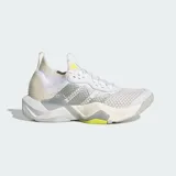 Championes de entrenamiento Adidas Rapidmove ADV 2, color blanco con detalles en beige y toques de amarillo neón. Presentan un diseño técnico con exterior textil transpirable, tecnología Climacool y mediasuela con amortiguación Lightstrike Pro para mayor retorno de energía.