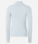 Blusa verde oscuro de viscosa con cuello alto y mangas largas con abertura en el puño.