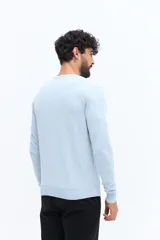 Sweater de hombre con escote redondo, manga larga y calce regular. Presenta un pequeño logo bordado en el pecho y puños acanalados.