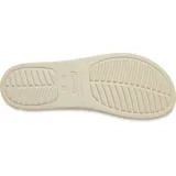 Sandalias tipo plataforma Crocs modelo Brooklyn Low Wedge, con tiras superiores en color azul marino y base de plataforma en color beige. Diseño ergonómico con tira ajustable en el talón.