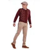 Pantalón de vestir color verde oliva, de corte recto, con bolsillos laterales y traseros.