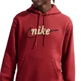 Canguro Nike con capucha y cordones ajustables, color beige. Presenta un diseño gráfico frontal con el logo de la marca bordado y detalle de textura, además de un pequeño logo en el puño de la manga izquierda. Cuenta con un bolsillo frontal tipo canguro.