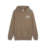 Buzo hoodie Puma CLASS Washed, color marrón topo con efecto lavado. Tiene capucha con cordón ajustable, bolsillo tipo canguro y logo Puma Sports Club estampado en blanco en el pecho.