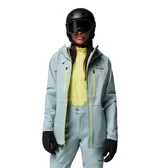Chaqueta técnica de esquí Columbia Titanium, confeccionada en tejido de tres capas con tecnología Omni-Tech impermeable y transpirable. Presenta capucha integrada compatible con casco, ventilación en axilas, faldón antinieve, codos articulados y múltiples bolsillos funcionales, incluyendo bolsillo para forfait y gafas.