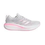 Championes de running Adidas Response Pace, color gris con detalles en rosado y blanco, confeccionados con capellada de malla transpirable y suela con amortiguación.