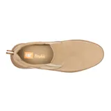 Zapatos Caterpillar Flexion Slip On de hombre, color beige, con diseño sin cordones, elásticos laterales para mayor comodidad, suela de goma estructurada y detalle de la marca en el lateral.