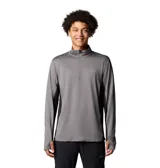 Remera de manga larga Columbia con tecnología Omni-Wick, diseñada para actividades al aire libre. Presenta un diseño de media cremallera en el cuello, paneles laterales en color negro, aberturas para los pulgares en los puños y detalles reflectantes.