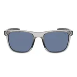 Lentes de sol INVU con montura cuadrada gris transparente y lentes polarizadas azules.