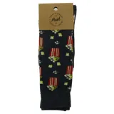 Pack de dos pares de medias de caña alta con estampado de baldes de pochoclos sobre fondo gris oscuro.