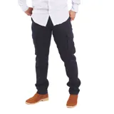 Pantalón cargo azul marino de algodón con bolsillos laterales y traseros.