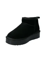 Bota corta de estilo casual, confeccionada en cuero negro con interior forrado en poliéster. Presenta una suela de plataforma de goma negra y un diseño minimalista de caña baja.