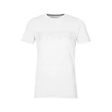 Remera blanca de mangas cortas con logo de Asics estampado en el pecho.