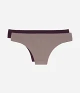 Kit de dos bombachas estilo bikini de la marca Lov, confeccionadas en poliamida sin costuras (seamless). Una en color gris topo y otra en color bordó, ambas con diseño liso y elástico cómodo en la cintura.