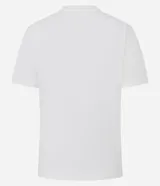 Remera blanca de manga corta y cuello redondo, confeccionada en algodón con bordados florales en tono oscuro aplicados en los hombros.