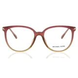 Anteojos de receta Michael Kors con armazón de acetato en degradado de color burdeos a beige, con diseño de marco completo y detalles metálicos en las varillas.