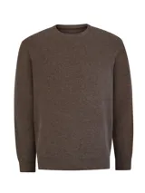 Sweater marrón oscuro de cuello redondo, confeccionado en tejido tipo waffle de manga larga.