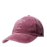 Gorra de béisbol color bordó con efecto desgastado. Presenta un bordado frontal en hilo claro con el logo de una palmera y la inscripción North Sails 1970.