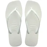 Sandalias tipo ojota de mujer Havaianas Slim Square, color blanco, con tiras finas y diseño de puntera cuadrada.