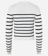 Blusa de punto de viscosa con cuello redondo, mangas largas y diseño de rayas horizontales contrastantes.