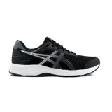 Championes de running Asics modelo Raiden 3, color negro con detalles en gris y blanco. Presentan una capellada de malla transpirable, refuerzos sintéticos y suela de goma con amortiguación.
