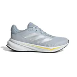 Championes de running Adidas Response color gris claro con detalles plateados y suela blanca con detalles en amarillo y negro. Presentan las tres tiras clásicas de Adidas en los laterales y capellada de malla transpirable.