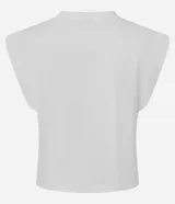 Blusa sin mangas de algodón color negro, con cuello redondo y hombreras marcadas.