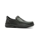Zapato casual tipo mocasín de cuero color marrón, con costuras reforzadas a la vista y suela de goma negra de perfil bajo.