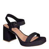 Sandalias de tacón ancho y plataforma Bottero, color negro, con tira delantera simple y tira al tobillo con hebilla ajustable.