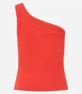 Blusa color naranja, confeccionada en tejido rib de algodón, con escote de un solo hombro y doble asa.