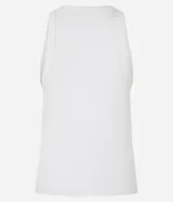 Blusa sin mangas de corte regular, confeccionada en tejido rib de algodón con cuello redondo. Presenta un diseño minimalista y anatómico, ideal para un look clásico.