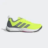 Championes de entrenamiento Adidas Rapidmove 2, color amarillo neón con detalles en gris y blanco. Presentan un diseño de malla transpirable, mediasuela con tecnología Lightstrike para mayor amortiguación y reactividad, y sistema de atado ajustable.