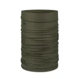 Cuello multifuncional Buff de la línea Coolnet UV, en color verde militar. Diseño tubular sin costuras, confeccionado en tejido elástico y transpirable con protección solar.