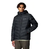 Campera acolchada Columbia con tecnología Omni-Heat Infinity, diseñada para retener el calor corporal. Presenta cierre frontal completo, capucha ajustable, bolsillos laterales y en el pecho con cierre, y puños elásticos para mayor protección contra el frío.
