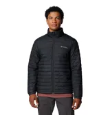Campera puffer ligera de hombre, color negro, con cierre frontal completo, cuello alto y bolsillos laterales con cierre. Presenta diseño acolchado horizontal y logo de la marca bordado en el pecho.