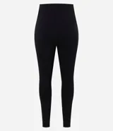 Pantalón legging negro confeccionado en bengalina, de corte ajustado al cuerpo hasta el tobillo, cintura estructurada e incluye un cinturón con hebilla metálica dorada.
