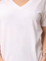 Remera de algodón con cuello en V y mangas cortas, de corte clásico y color azul marino.