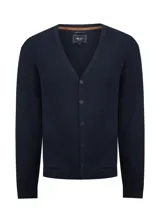 Cardigan RKF modelo Olen de tejido punto color azul marino, con cuello en V, manga larga y cierre frontal abotonado.