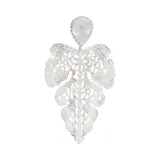 Aros colgantes de plata 925 con piedra de la luna y dije en forma de hoja calada.