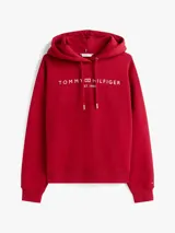 Buzo con capucha rojo de Tommy Hilfiger, con logo bordado en el pecho y cordones ajustables.